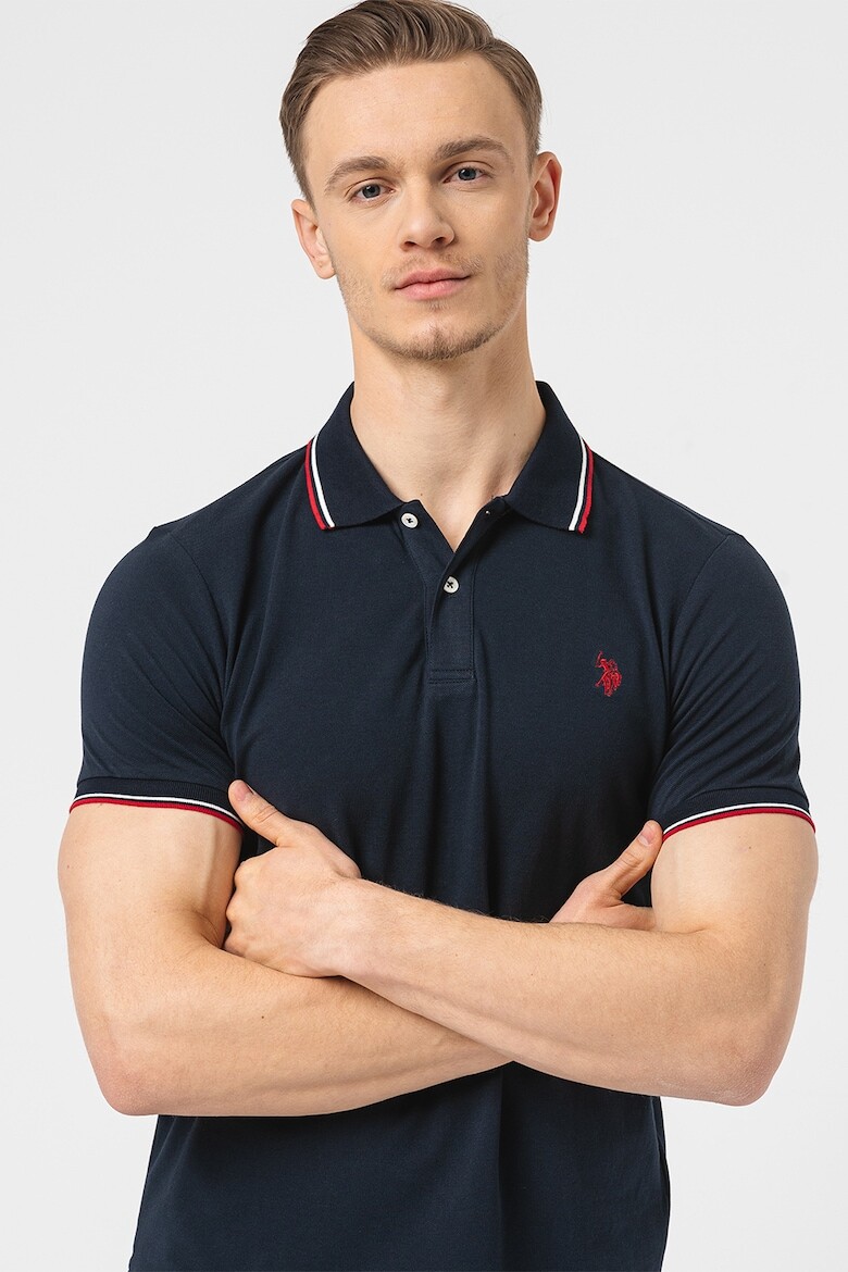

Хлопковая футболка с воротником и логотипом U S Polo Assn , синий