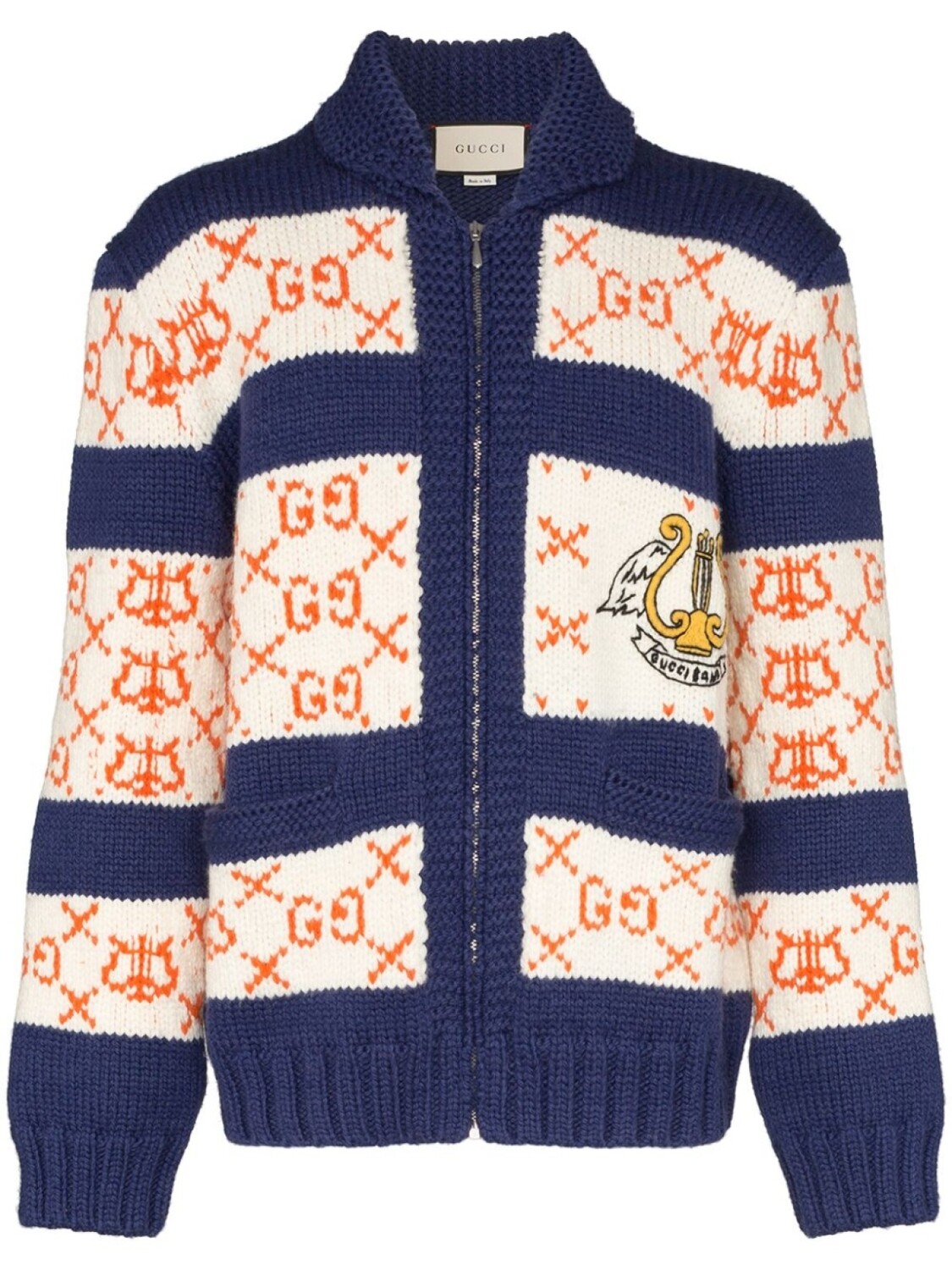 

Gucci полосатый кардиган вязки интарсия с узором GG, синий