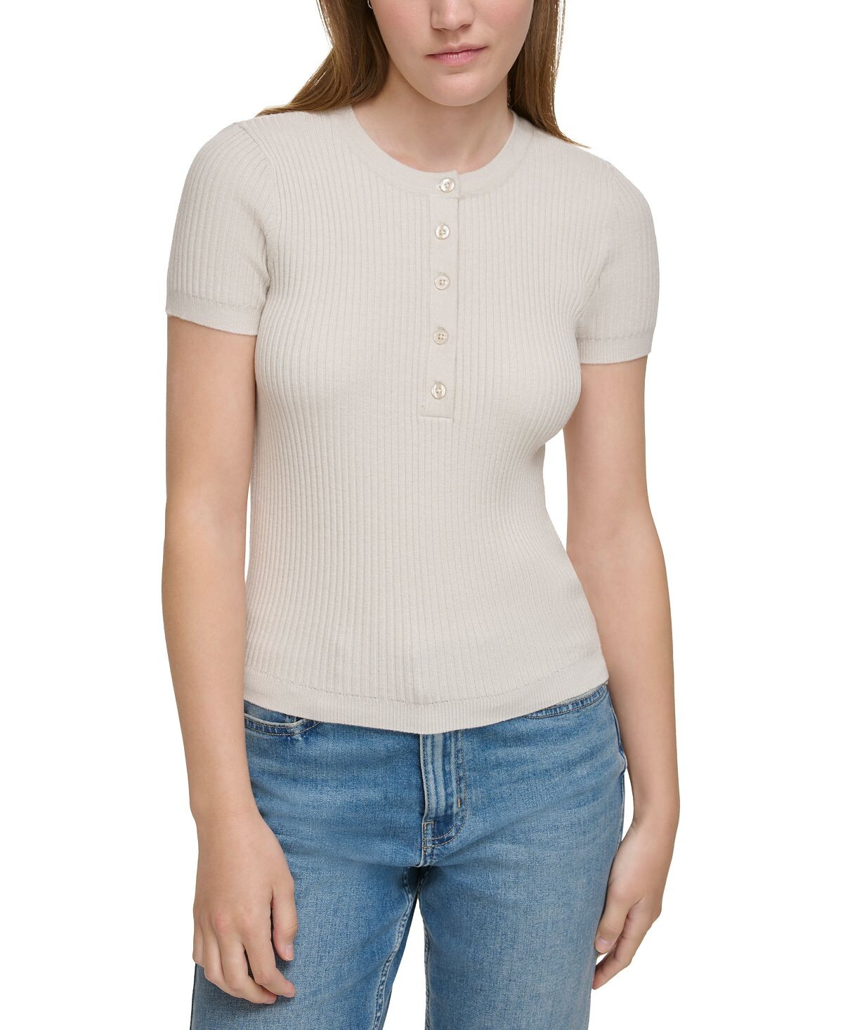 

Женская рубашка хенли ребристой вязки с короткими рукавами Calvin Klein Jeans