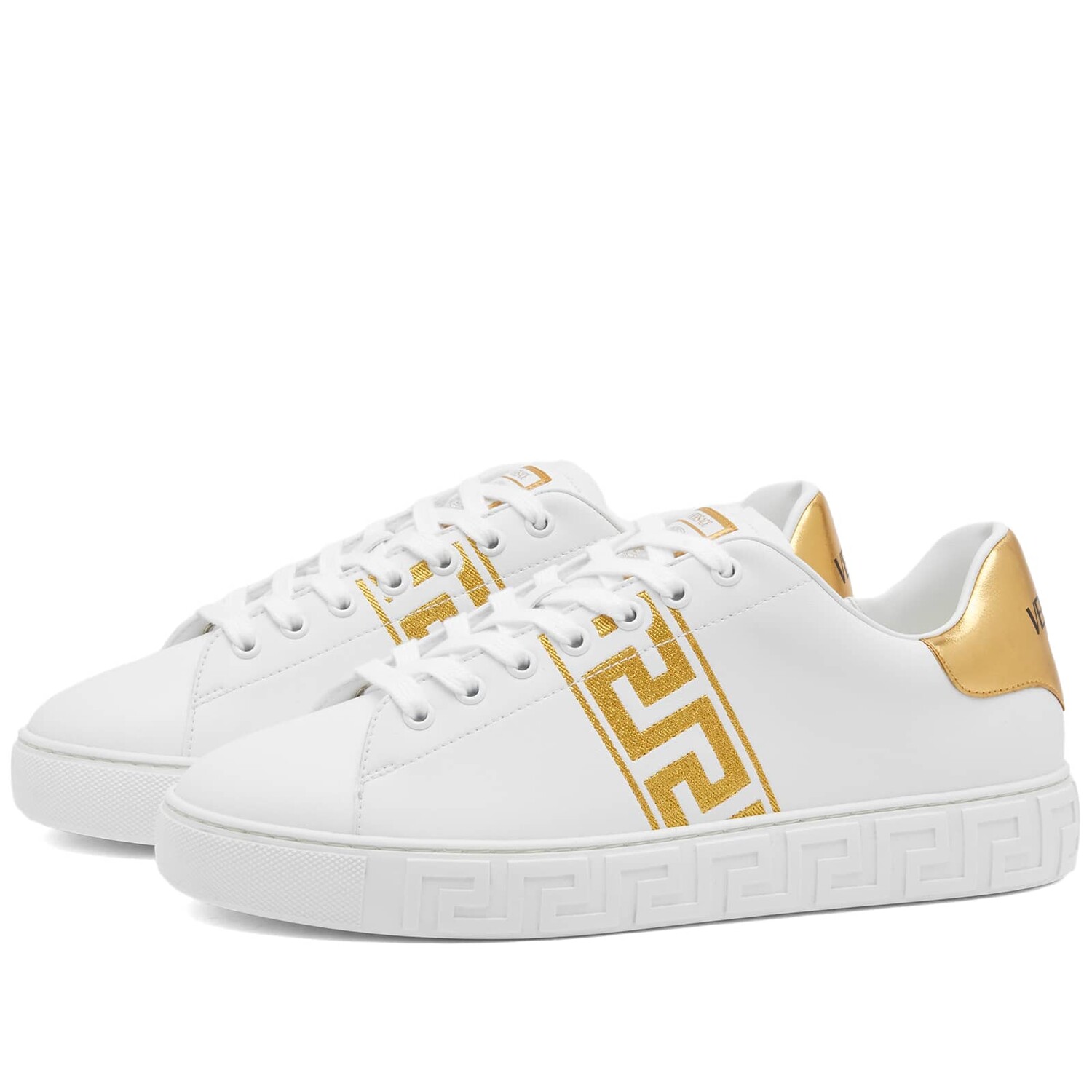 

Кроссовки Versace Greek Sole Embroidered Band, цвет White & Gold