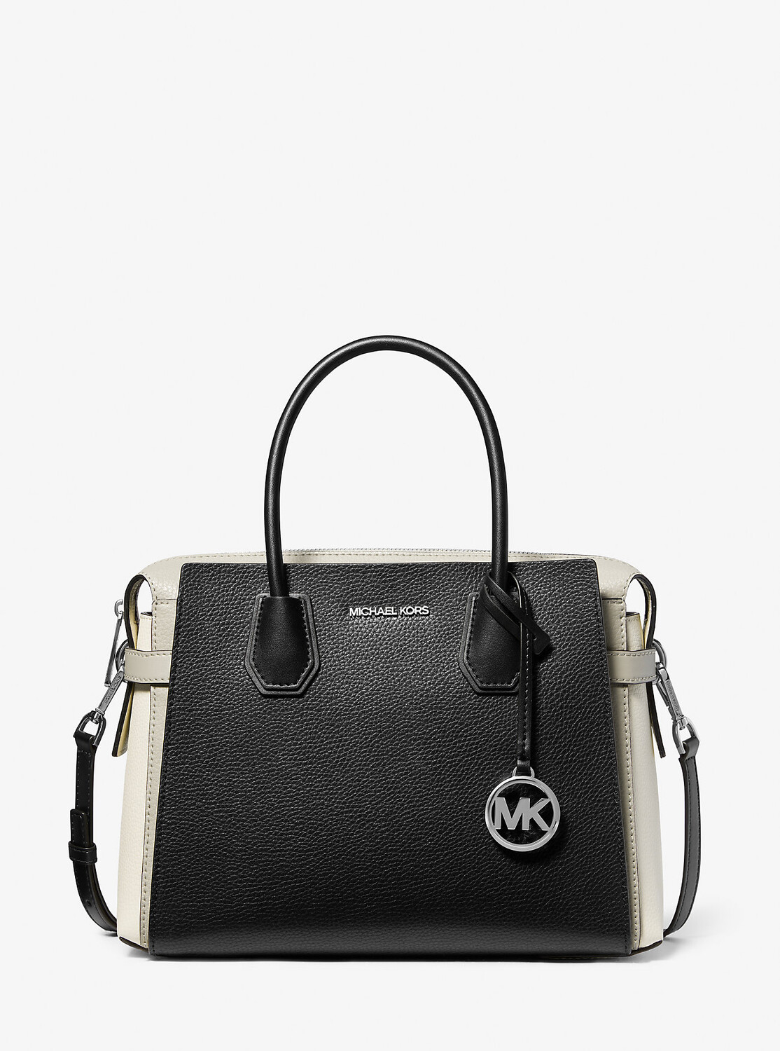 

Кожаная сумка-портфель Mercer среднего размера с поясом в стиле колор-блок Michael Kors, черный
