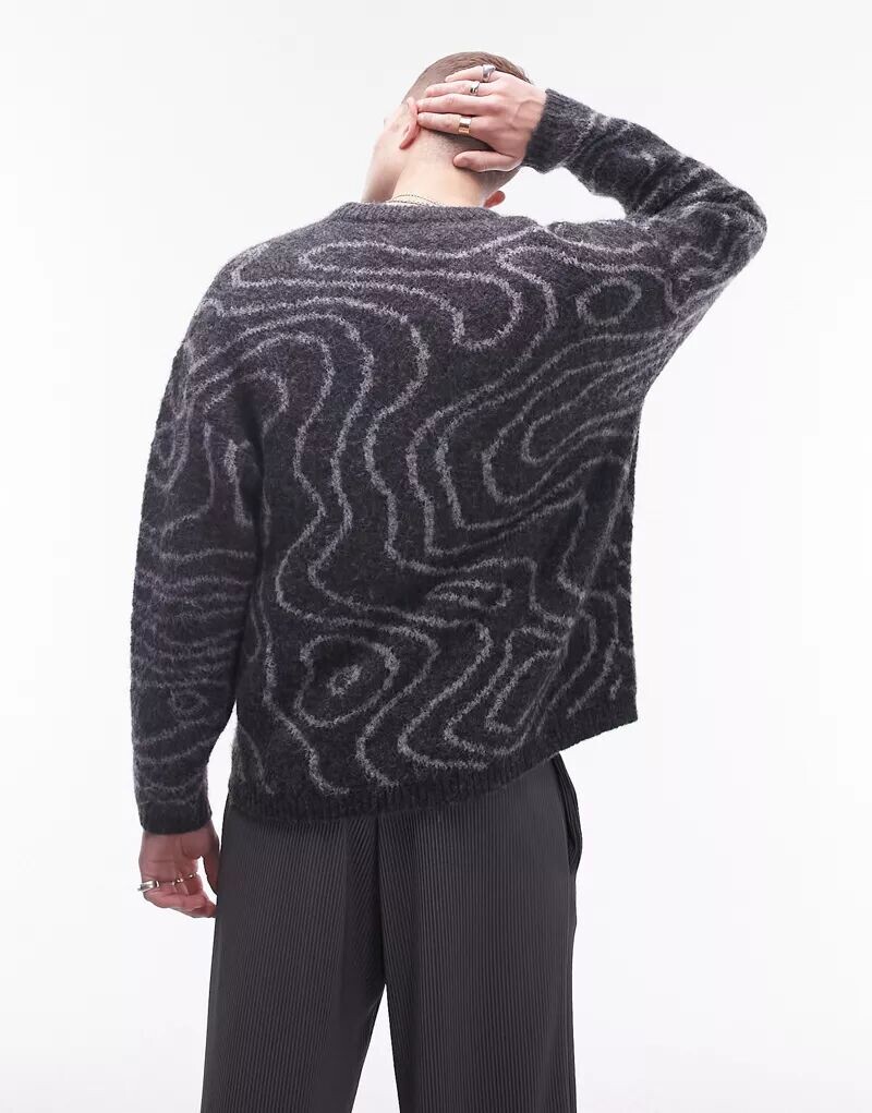 

Черный пушистый свитер с завитками Topman