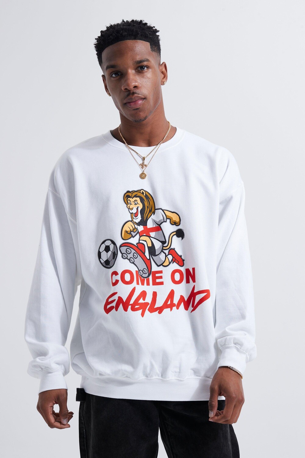 

Свитшот оверсайз come on england lion Boohoo, белый