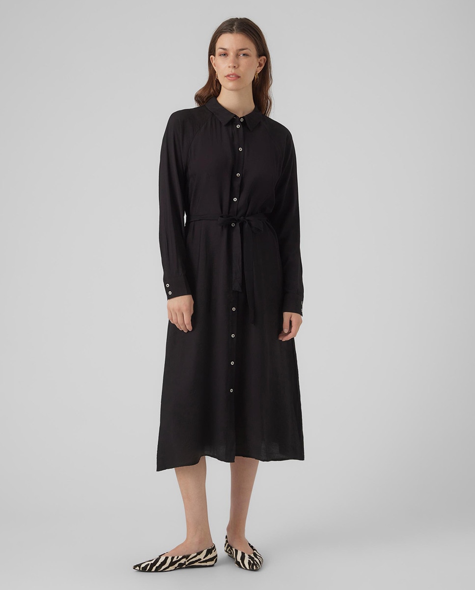 Платье-рубашка миди с длинными рукавами Vero Moda, черный