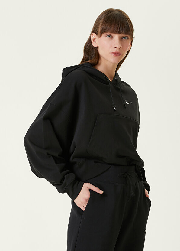 

Толстовка оверсайз из джерси черно-белого цвета с капюшоном Nike, Черный