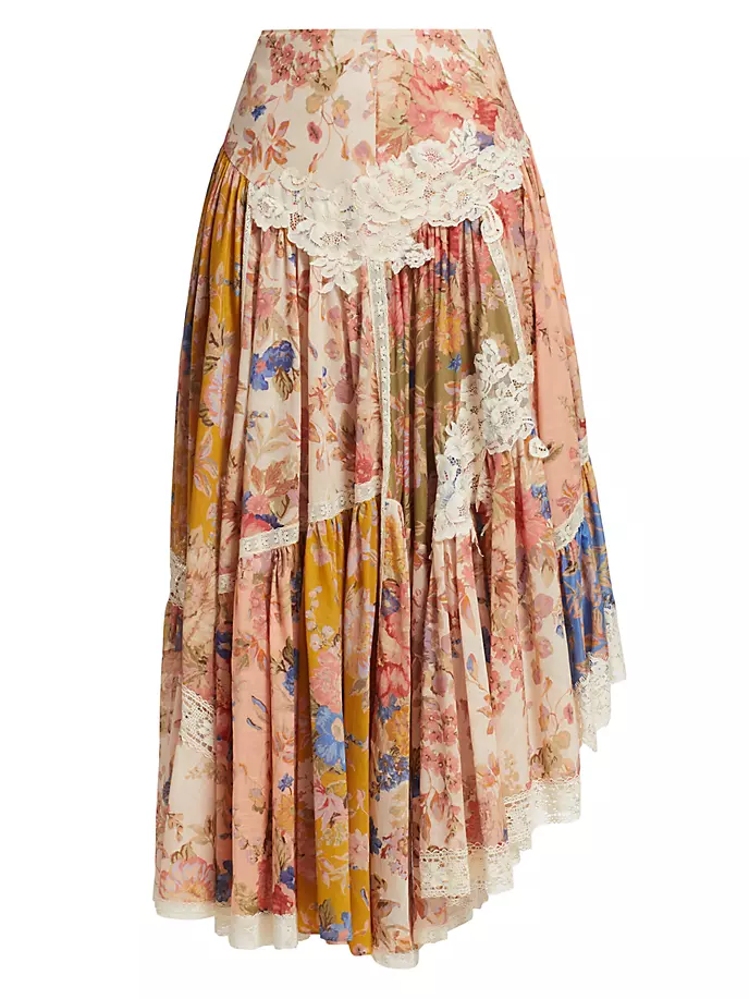 цена Хлопковая макси-юбка August с асимметричным цветочным принтом Zimmermann, цвет spliced