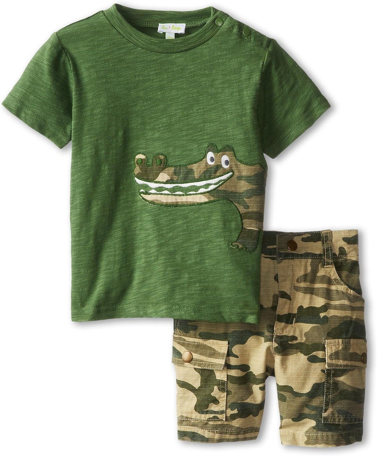 

Детский набор le top Later, Gator! Smiling Camo ‘Gator’ Shirt w/ Camo Cargo Shorts, цвет Gator Green