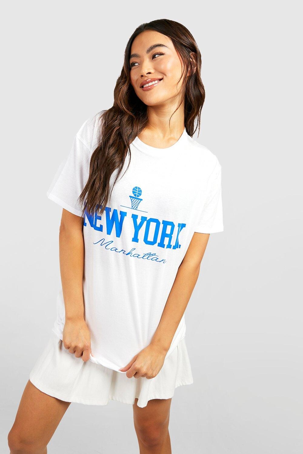 

Футболка оверсайз с принтом new york varisty Boohoo, белый