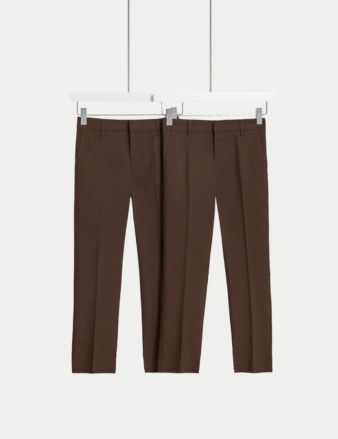 

2 пары узких школьных брюк для мальчиков (2–18 лет) Marks & Spencer, коричневый