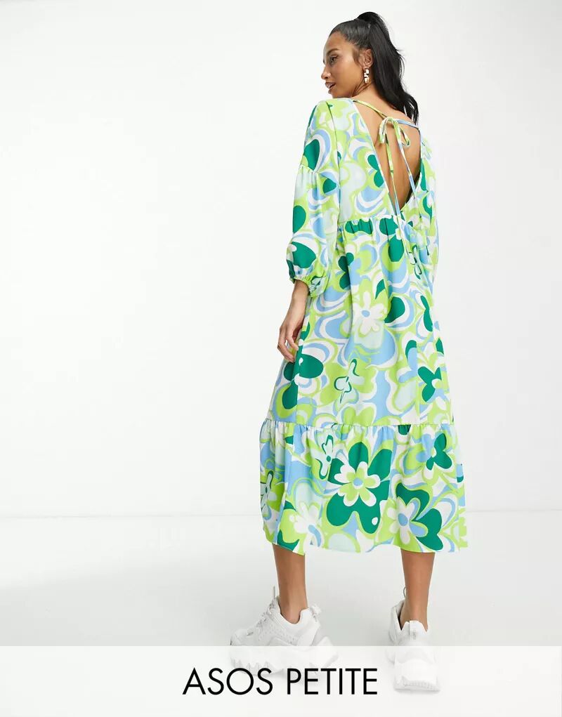 Зеленое платье миди без рукавов с цветочным принтом ASOS DESIGN Petite