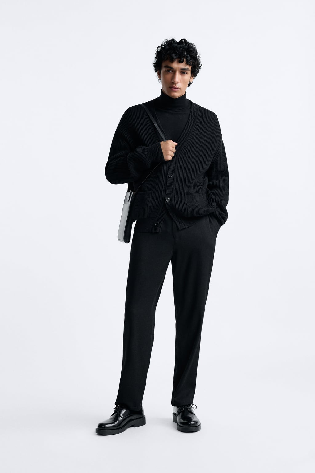 

Хлопковый кардиган изнаночной вязки ZARA, черный