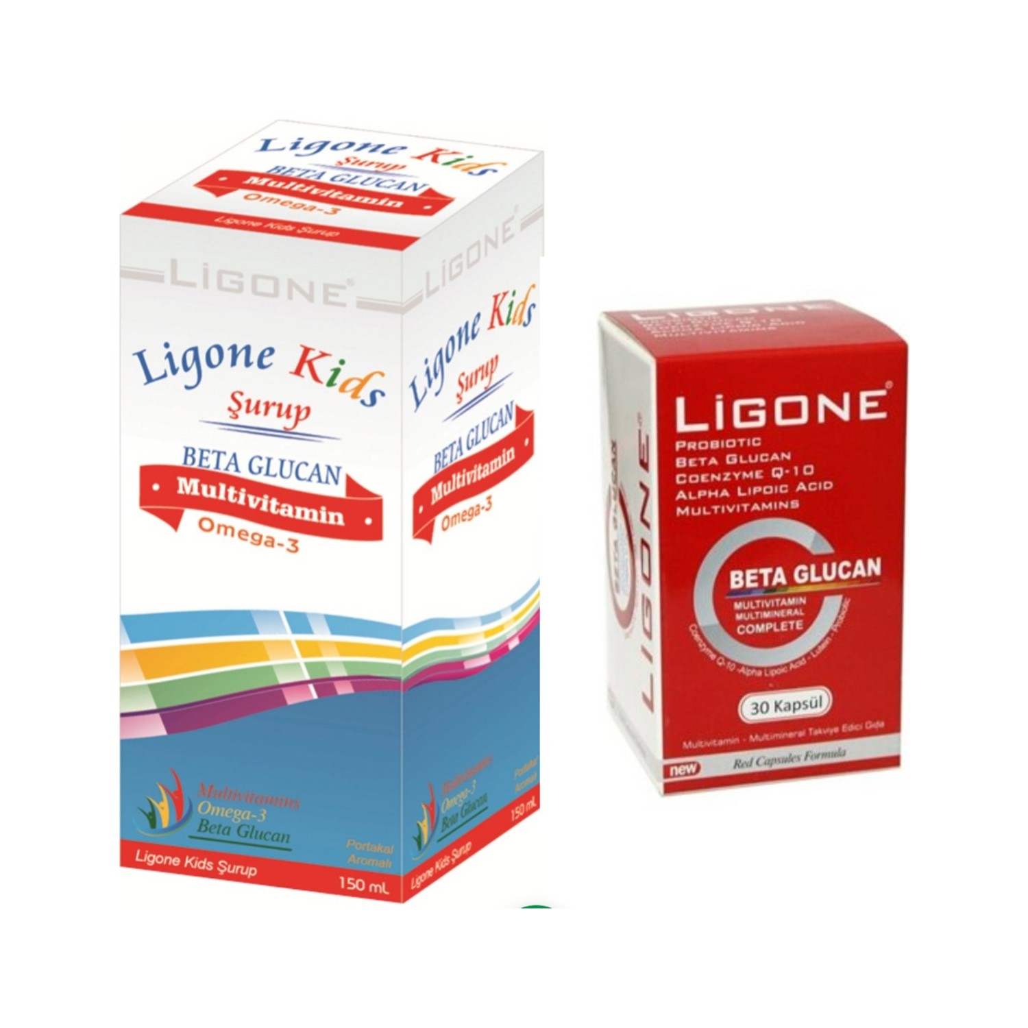 Мультивитаминный сироп Ligone Kids, 150 мл + бета глюкан Ligone, 30 капсул пищевая добавка newdrog ligone beta glucan 30 капсул мультивитаминный сироп ligone kids 150 мл