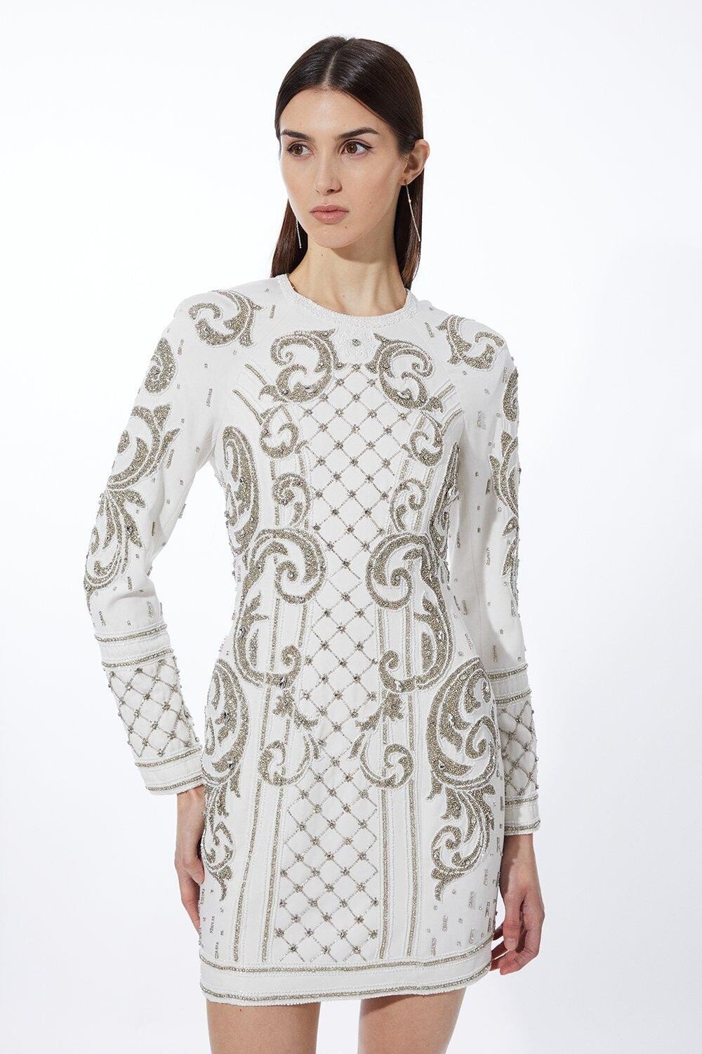 

Мини-платье с тканым вырезом и кристаллами Karen Millen, белый