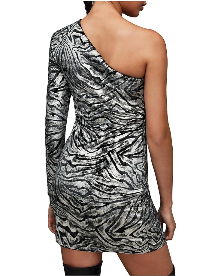 Платье AllSaints Deri Zebra Dress, черный/серебряный kadın çift büyük cepli deri ceket