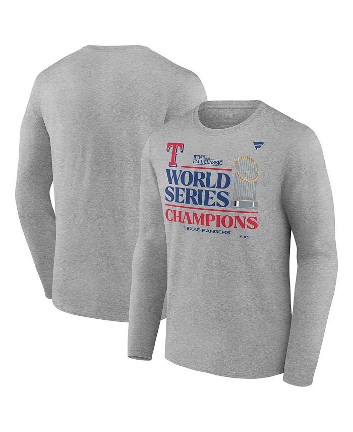 

Мужская футболка Fanatics с логотипом Heather Grey Texas Rangers 2023 World Series Champions, большая и высокая футболка с длинными рукавами Profile, серый