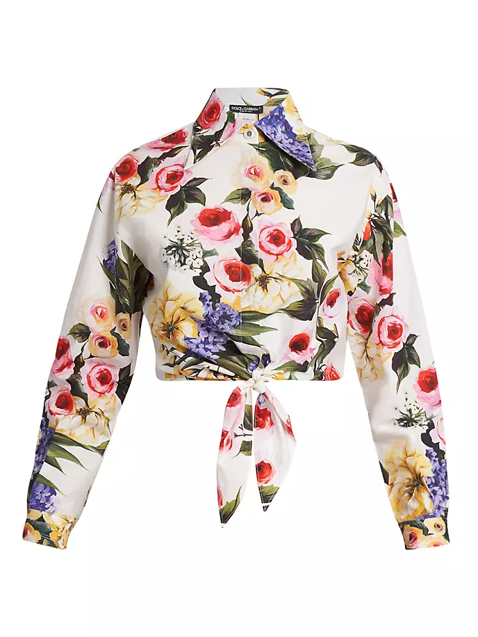 Укороченная рубашка с цветочным принтом и завязками Dolce&Gabbana, цвет giardino bianco