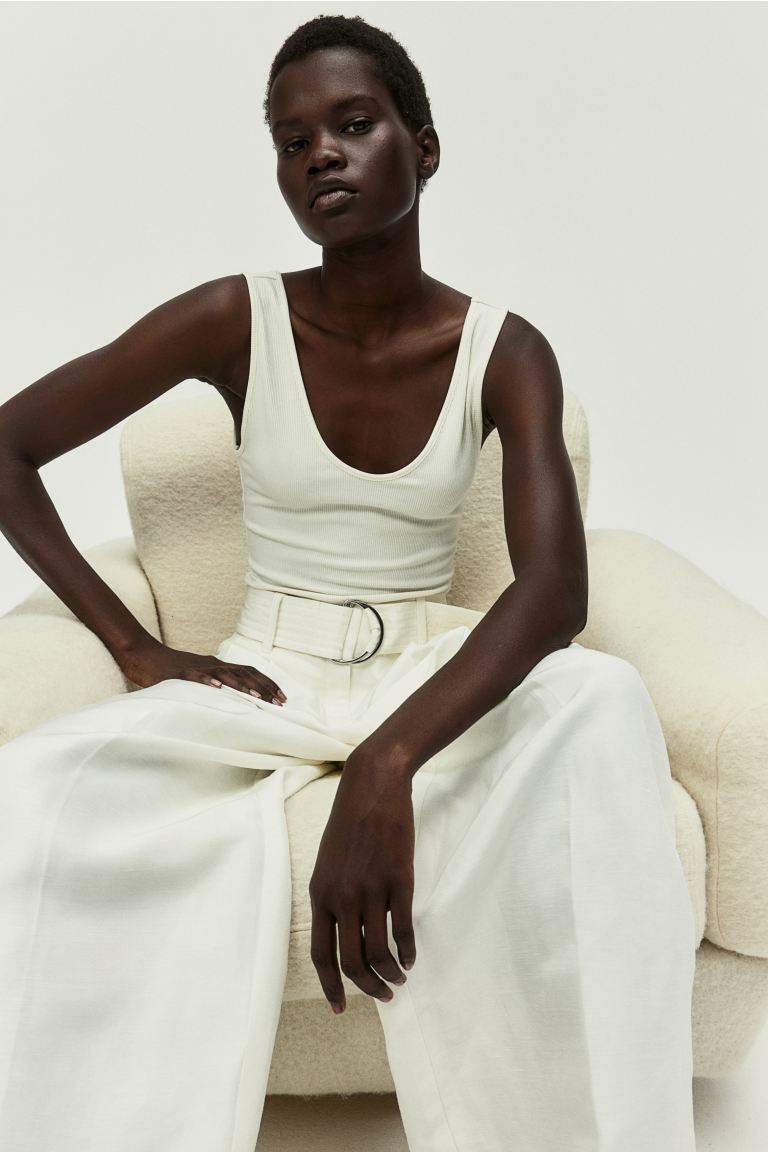 Боди в рубчик со стрингами H&M, белый фото