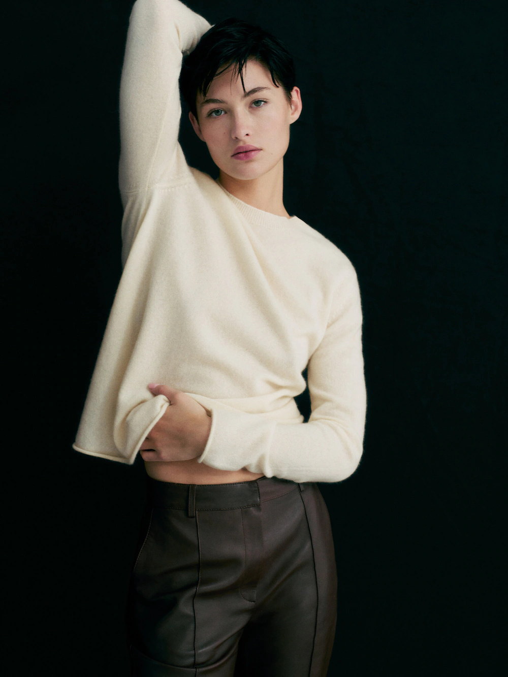 

Свитер из 100% кашемира с круглым вырезом Massimo Dutti, кремовый, Бежевый