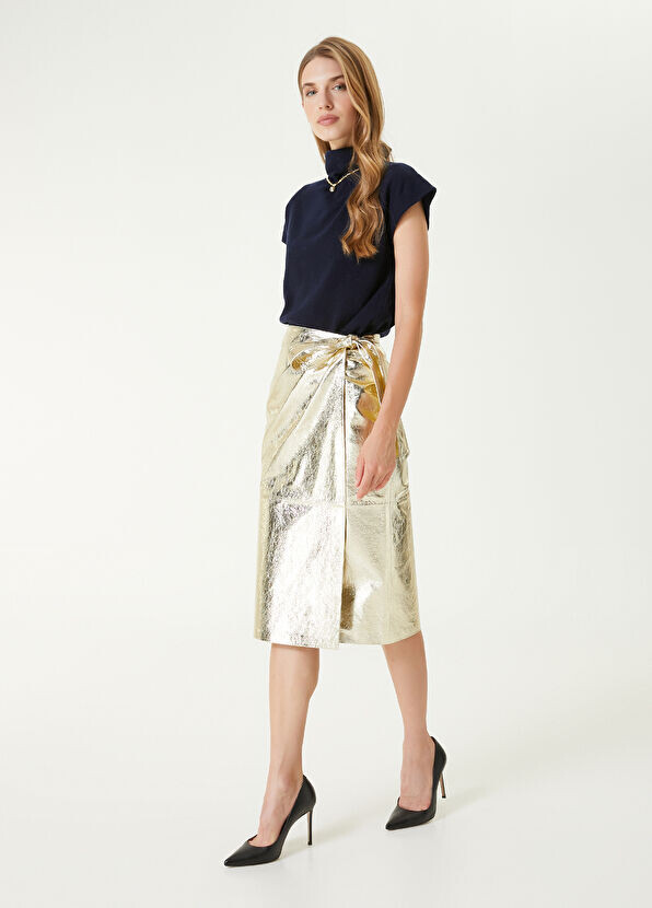 

Кожаная юбка миди Beymen Collection, золотой