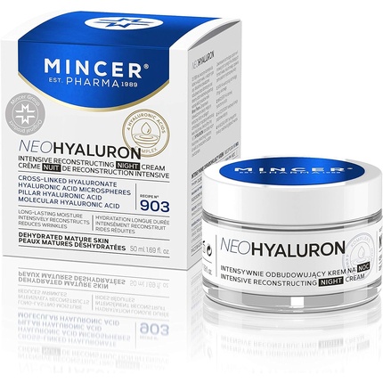 Mincer Pharma Neo Hyaluronic Интенсивный восстанавливающий увлажняющий ночной крем для лица с гиалуроновой кислотой 50 мл, Mincer Est. Pharma 1989