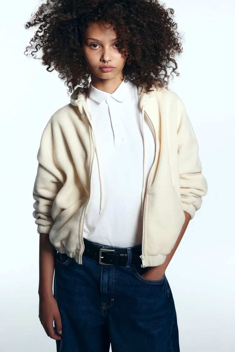 

Флисовый топ с капюшоном и молнией H&M, бежевый