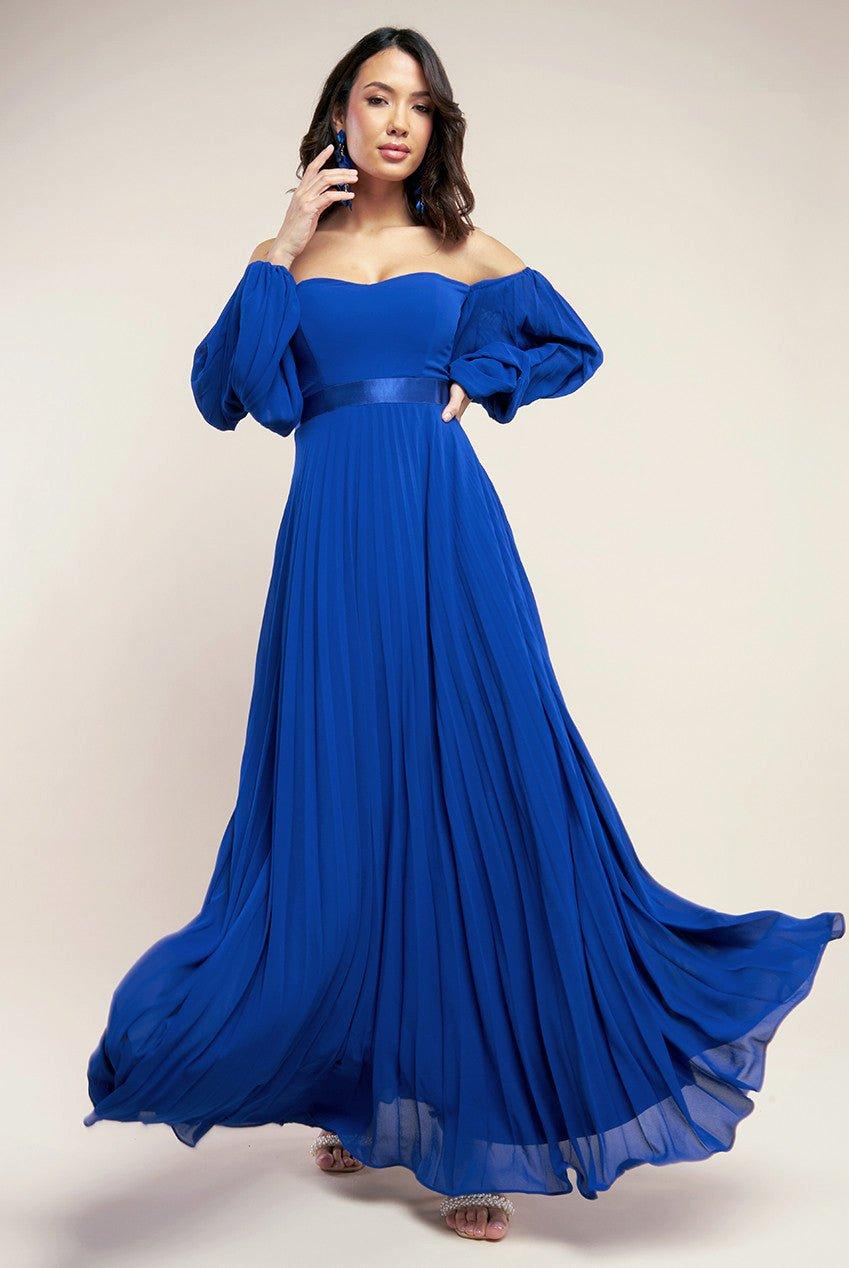 Шифоновое плиссированное макси с бардо Goddiva, синий кружевное платье русалка для подружек невесты цвета бургунди шифоновое платье с длинным рукавом аппликация подружка невесты 2018 реально