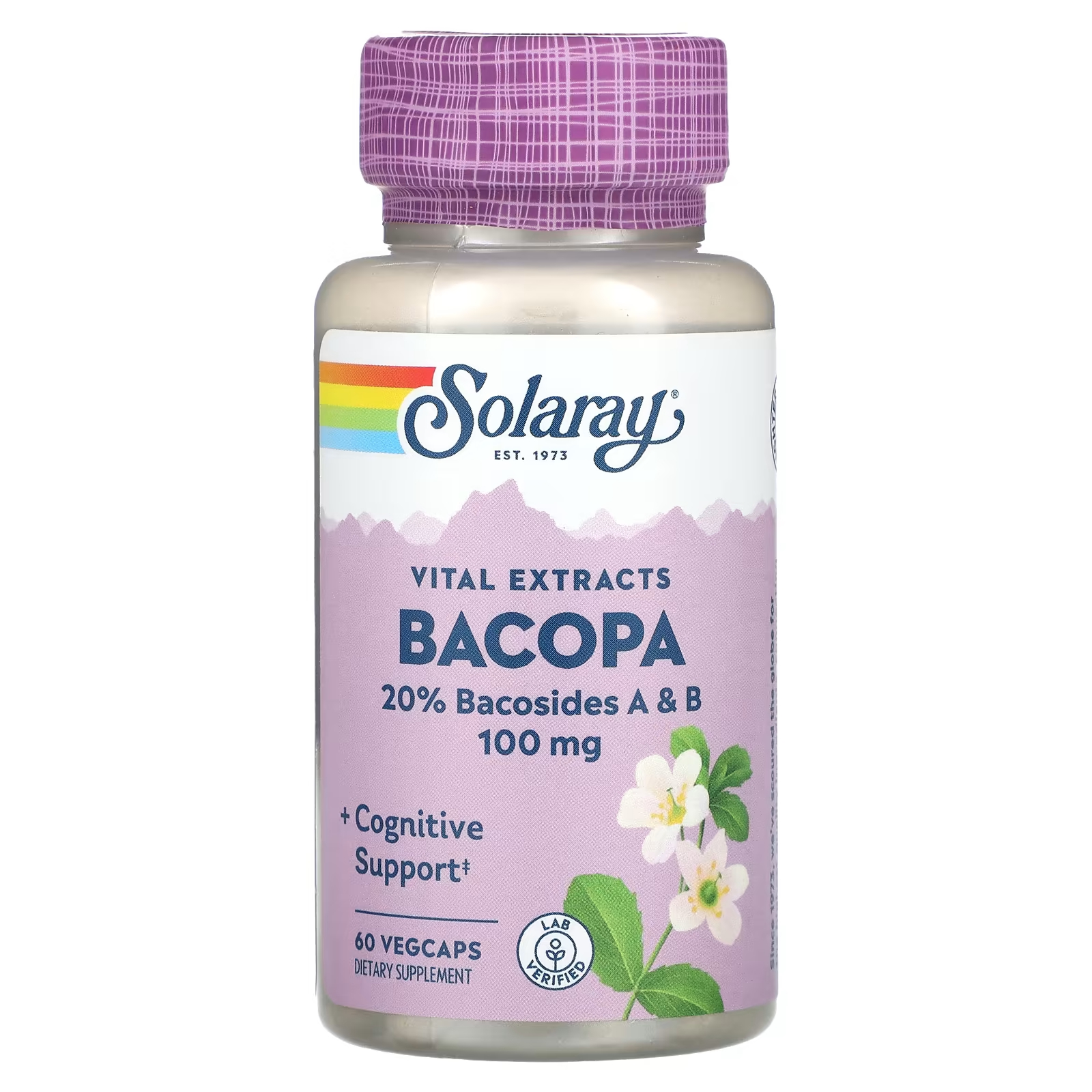 Пищевая добавка Solaray Vital Extracts Bacopa 100 мг, 60 растительных капсул пищевая добавка solaray шелуха подорожника 525 мг 100 растительных капсул