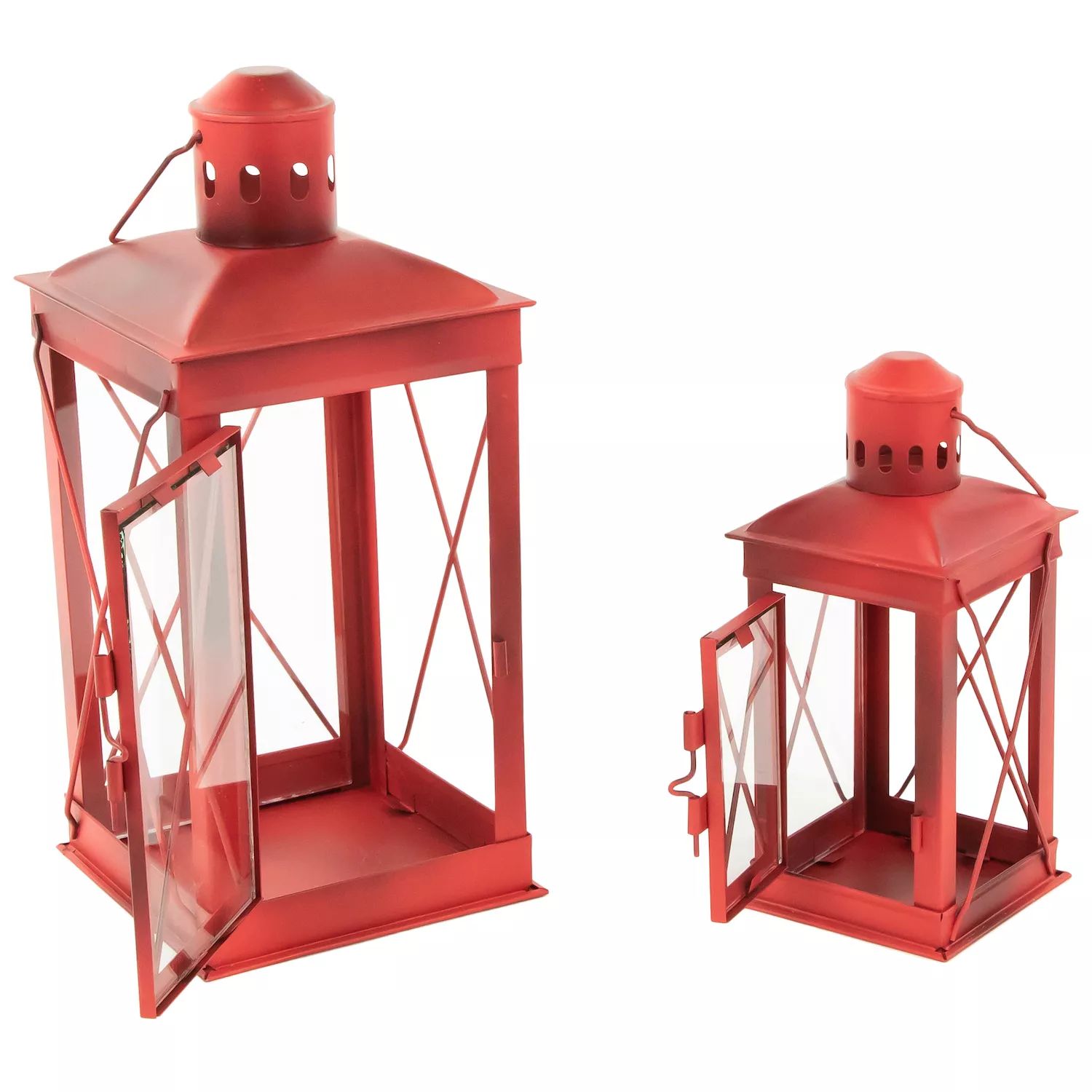 Набор из 2 антикварных красных фонарей-свеч в стиле миссии диаметром 12,25 дюйма набор из 2 антикварных фонарей из красного и черного металлического стекла