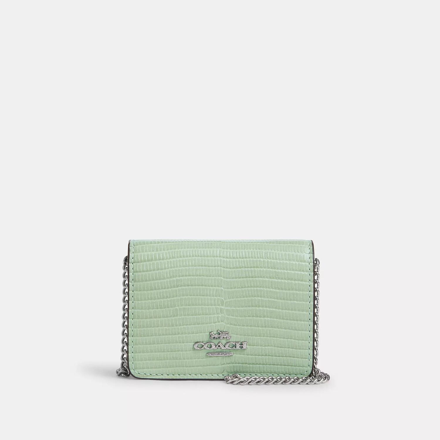 

Мини-кошелек Coach Outlet на цепочке, цвет Silver/Pale Green