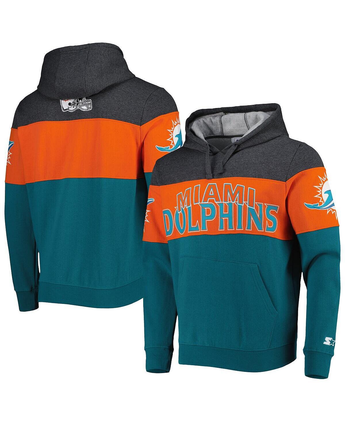 

Мужской пуловер с капюшоном цвета морской волны, цвета Хизер Серый Miami Dolphins Extreme Starter