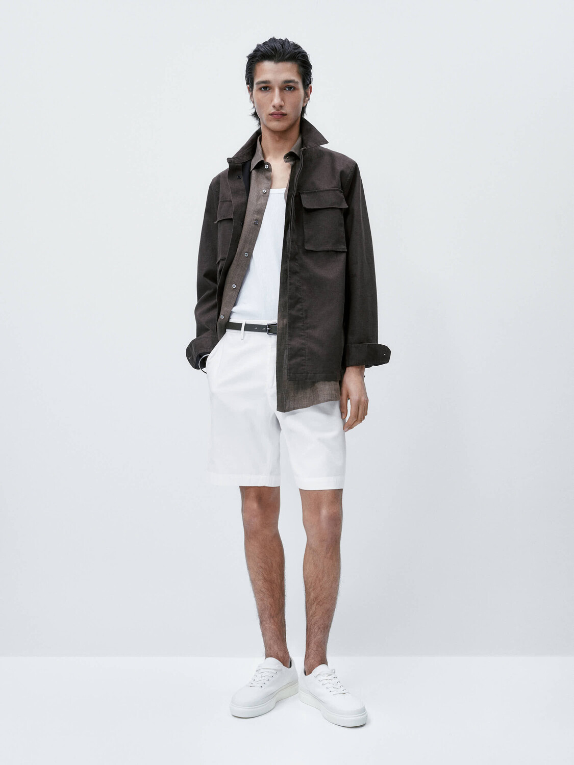 

Шорты бермуды из смешанного хлопка стрейч Massimo Dutti, белый