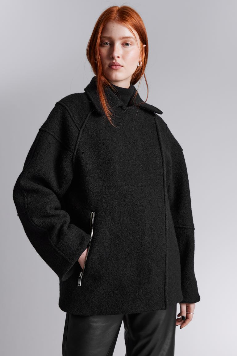 Шерстяная куртка в байкерском стиле H&M, черный блузон la redoute кожаный в байкерском стиле xxl черный