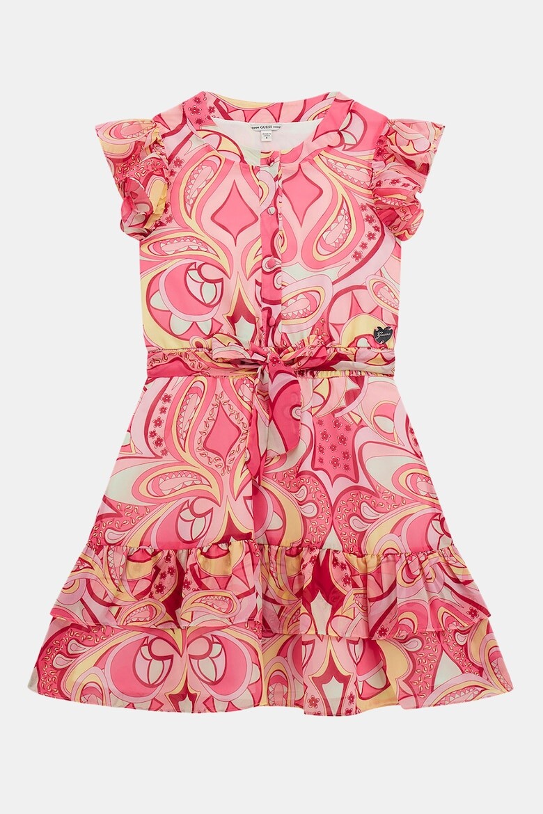 

Платье с принтом и сборками Guess, розовый
