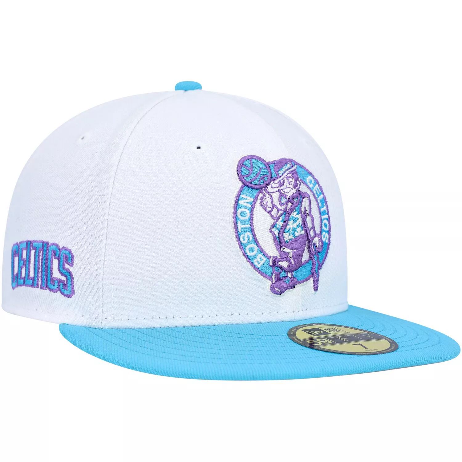 

Мужская белая кепка New Era Boston Celtics Vice Blue с боковой нашивкой 59FIFTY