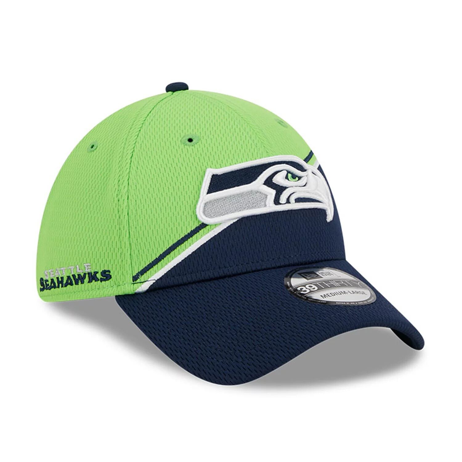 

Мужская бейсболка New Era Neon Green/College Navy Seattle Seahawks 2023 Sideline 39THIRTY Flex Hat