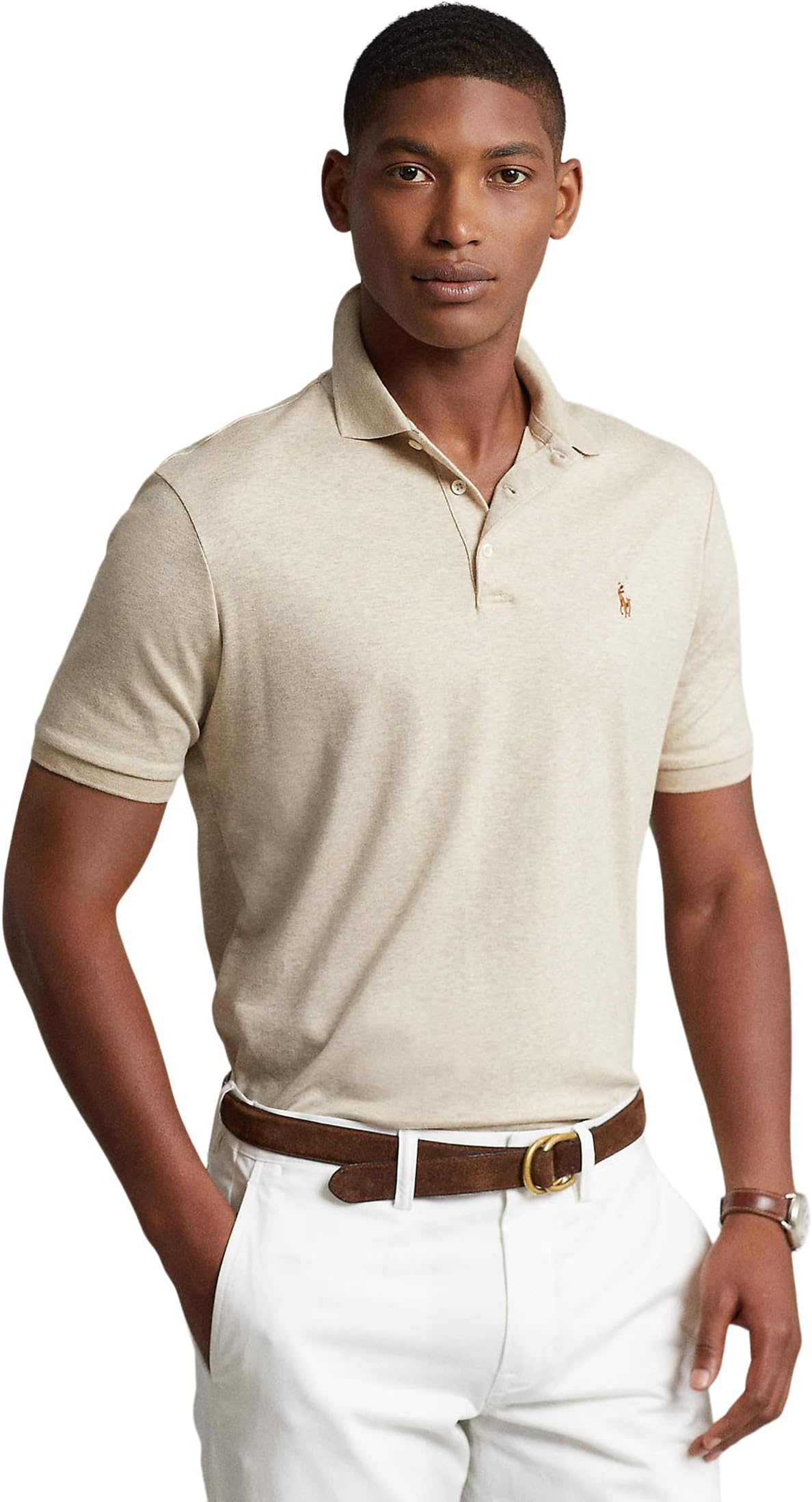 Рубашка-поло Custom Slim Fit Soft Cotton Polo Polo Ralph Lauren, цвет Sand Heather