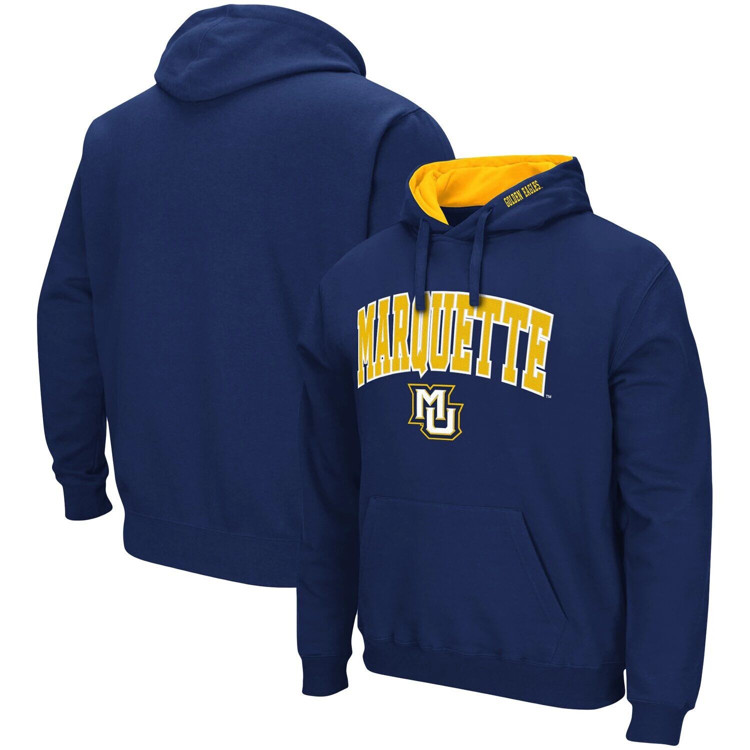 

Мужской темно-синий пуловер с капюшоном Marquette Golden Eagles Arch и логотипом Colosseum