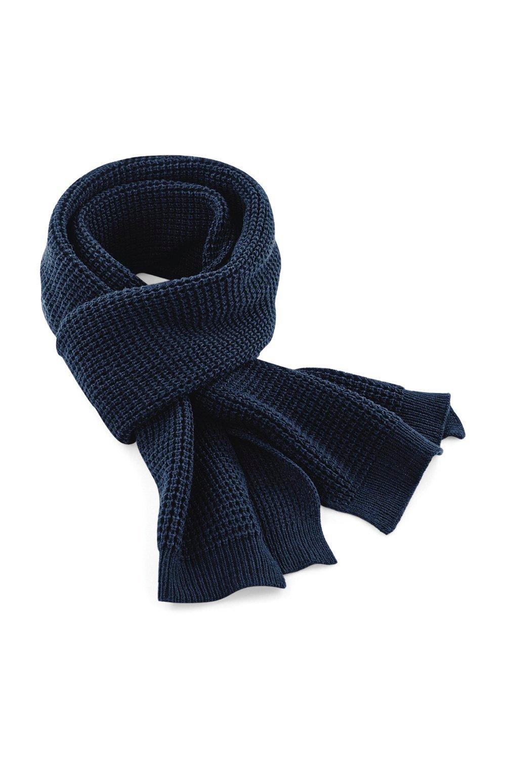Классический зимний шарф вафельной вязки Beechfield, темно-синий