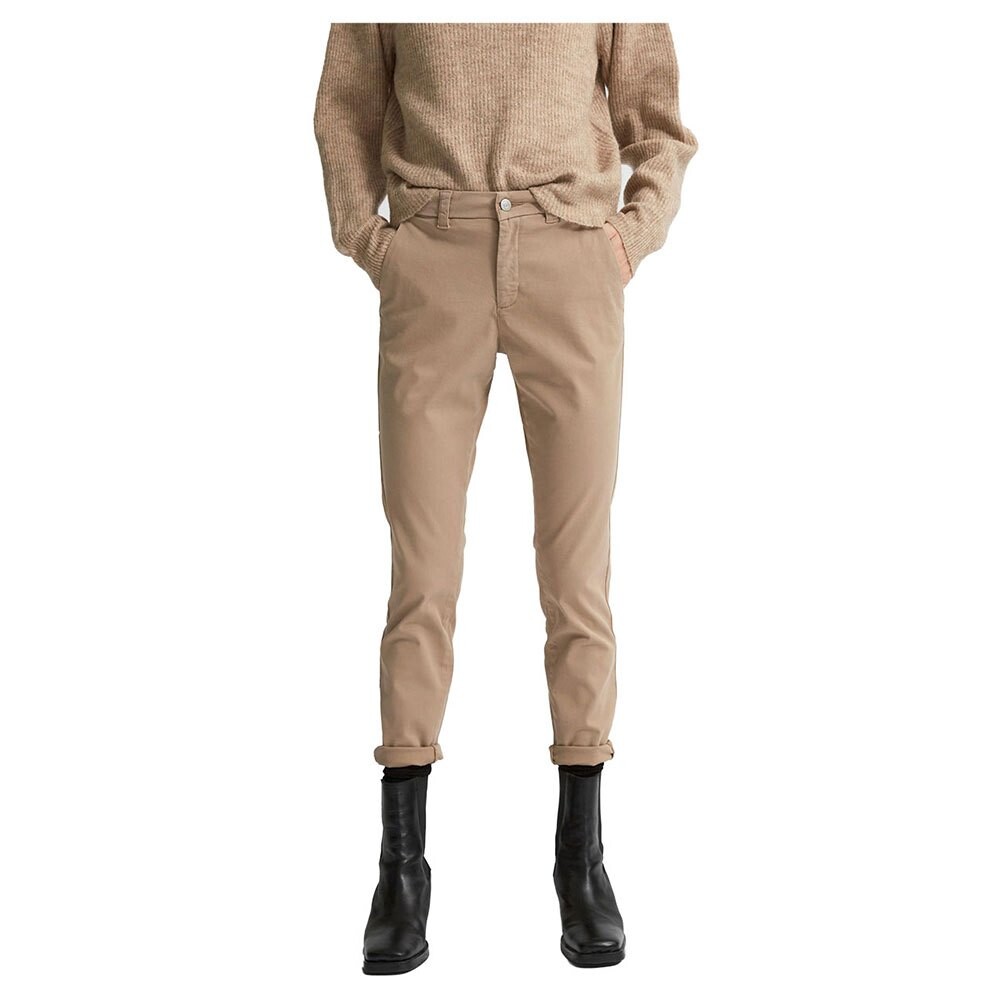 

Брюки Selected Miley Mid Waist Chino, бежевый