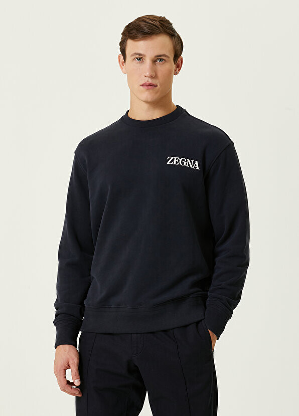 

Темно-синяя толстовка с логотипом Zegna, Синий