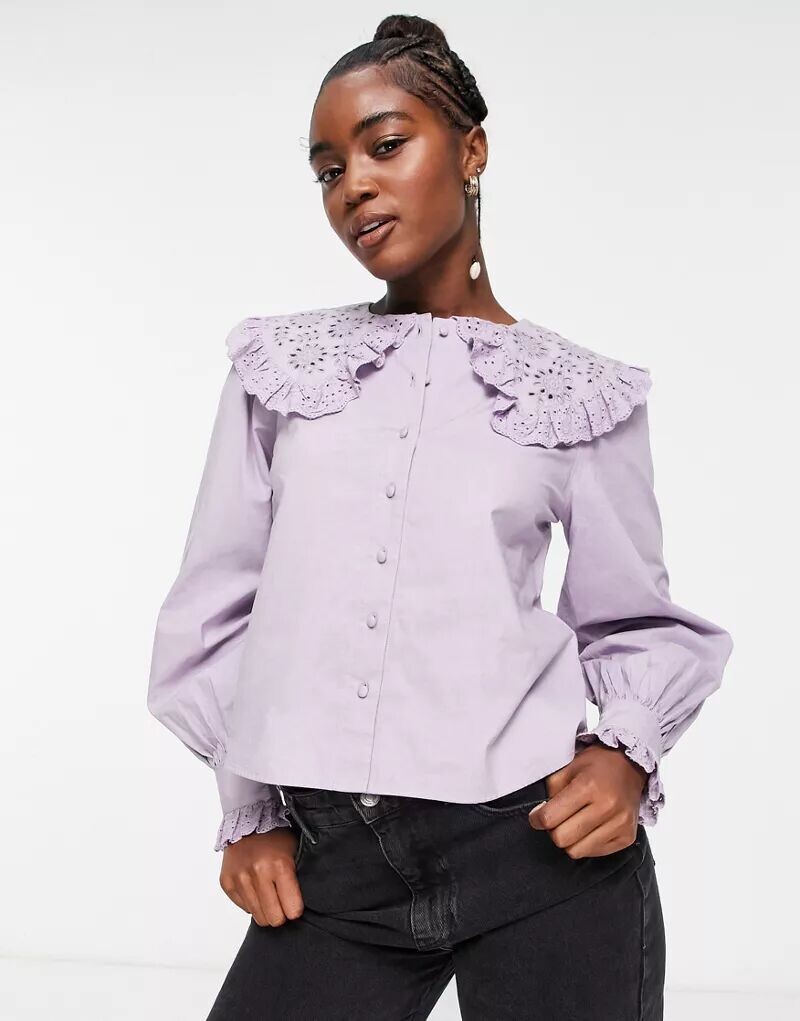 

Сиреневая рубашка с вышивкой Miss Selfridge