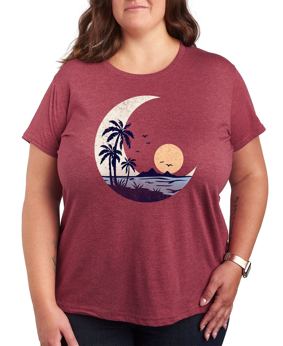 Модная футболка больших размеров с рисунком заката Air Waves, красный цена и фото