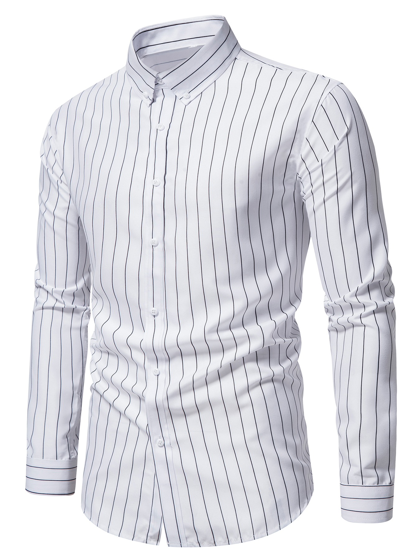 цена Мужская рубашка в полоску на пуговицах спереди с длинным рукавом, белый