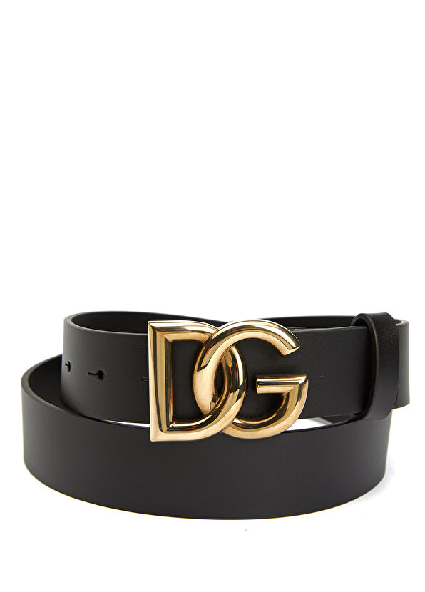 Мужской кожаный ремень с черной пряжкой с логотипом Dolce&Gabbana