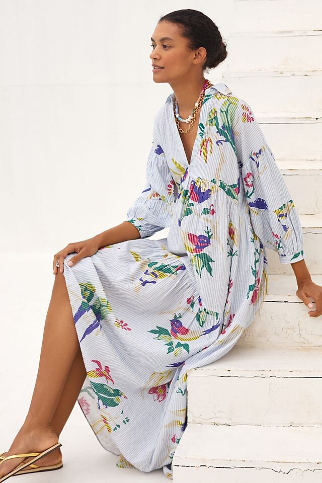 

Платье-рубашка Anthropologie с принтом, синий