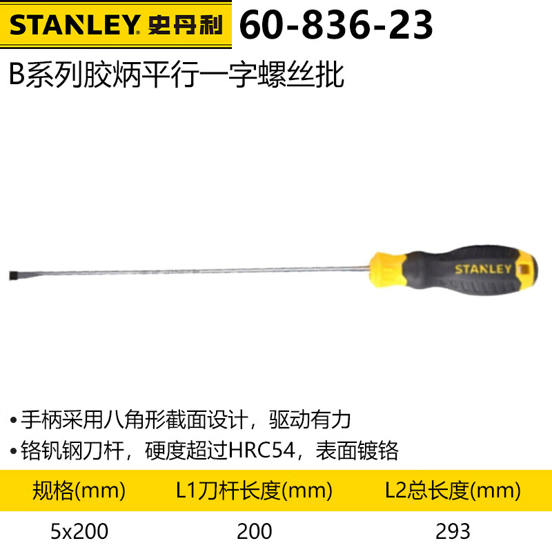 Плоская шлицевая отвертка Stanley серии B с пластиковой ручкой 5x100 мм 60-836-23