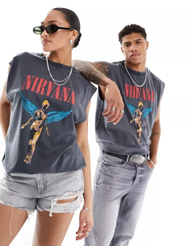 

Черная рубашка унисекс в стиле унисекс с графическим принтом Nirvana ASOS