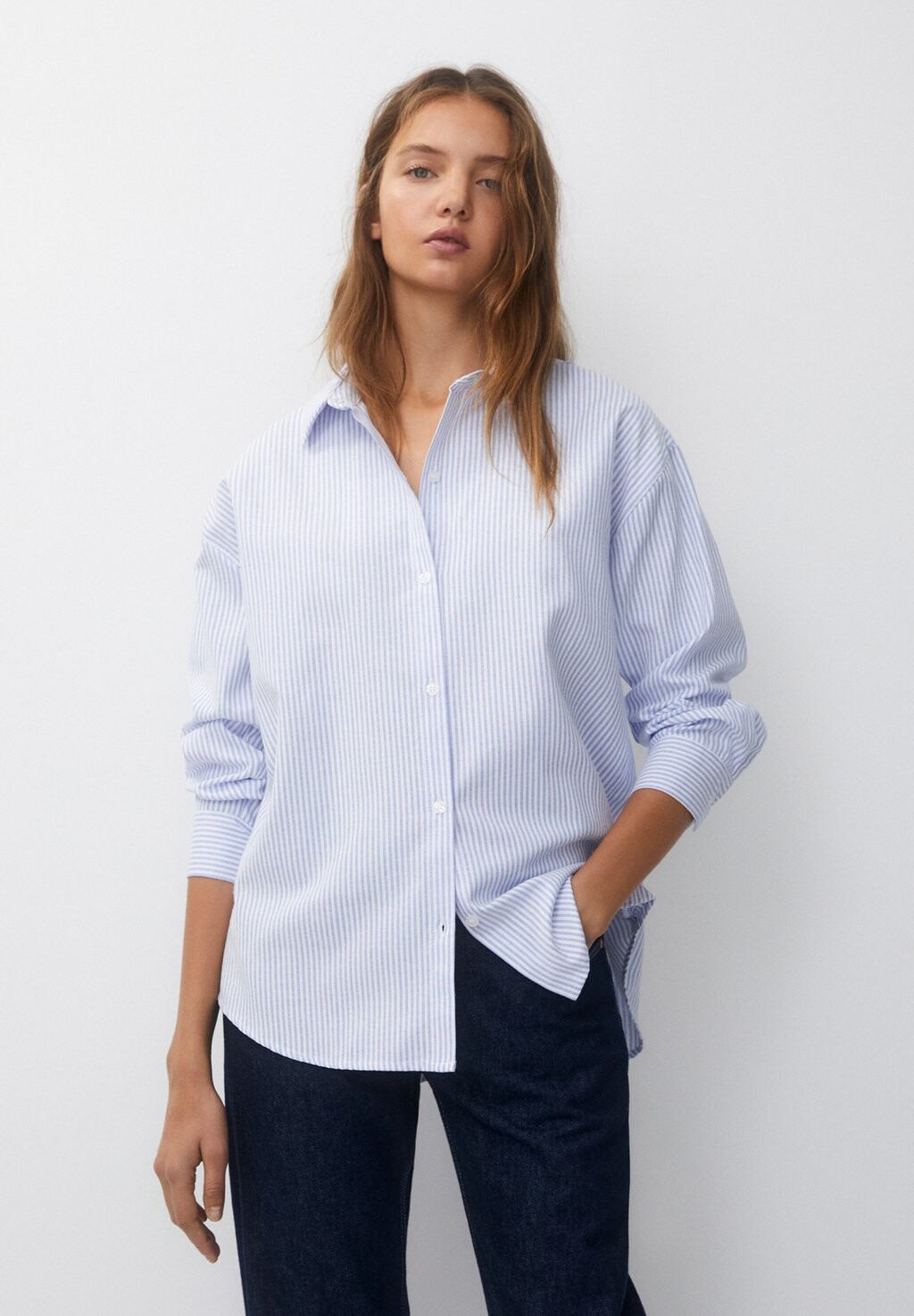 

Блузка-рубашка STRIPED PULL&BEAR, цвет blue