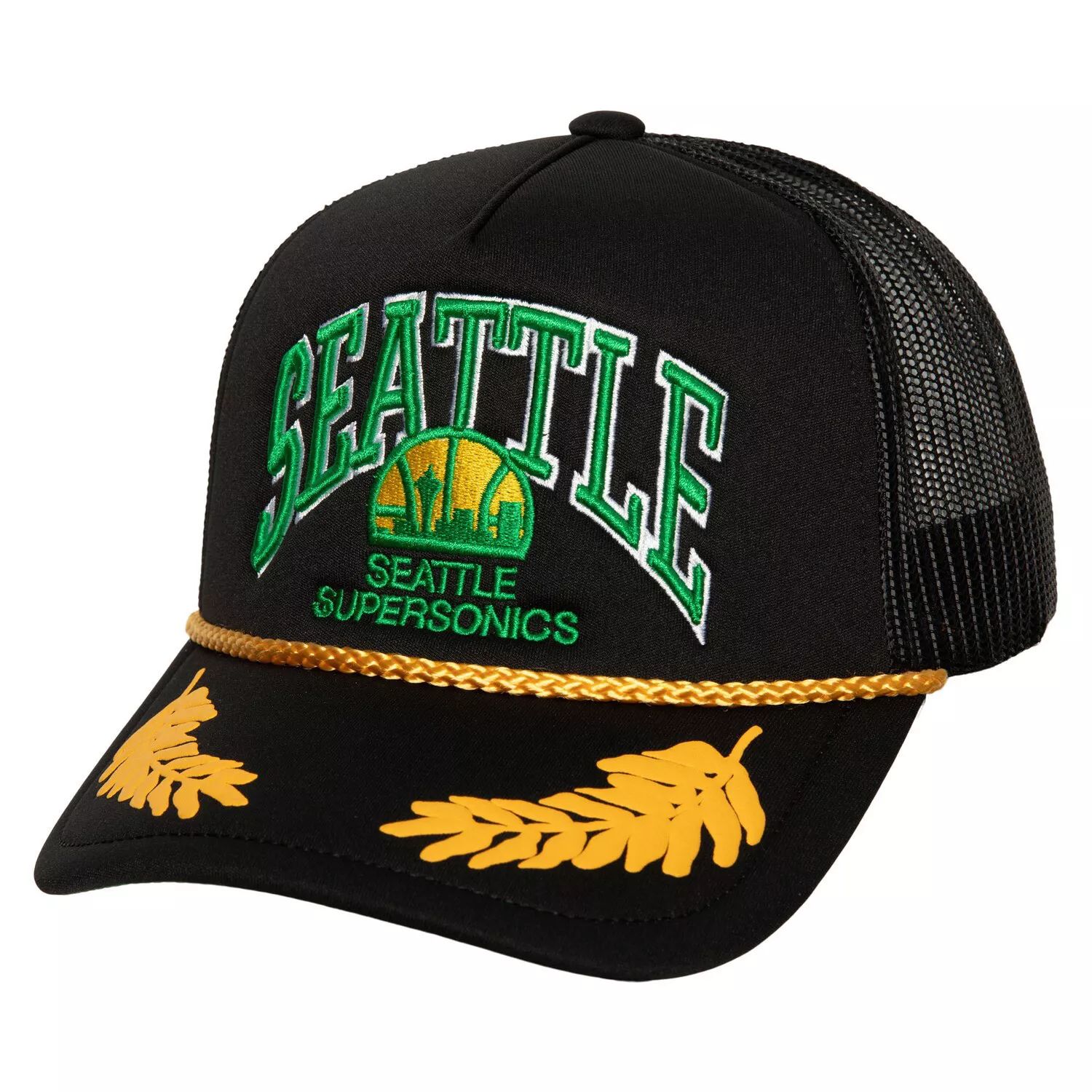 

Мужская кепка Mitchell & Ness Black Seattle SuperSonics из твердой древесины, с сусальным золотом, кепка Trucker Snapback