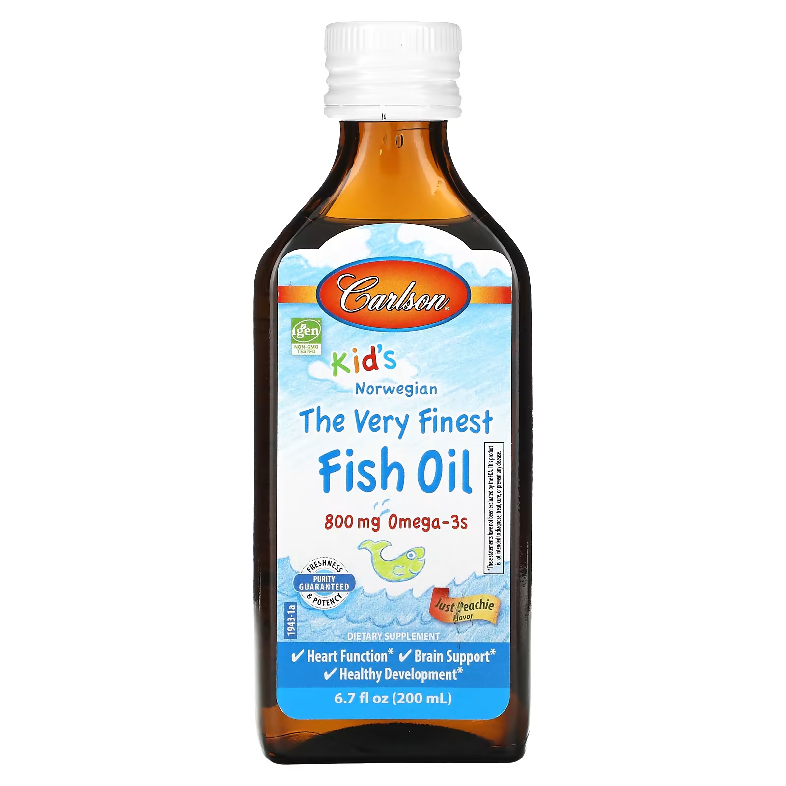 Carlson Kid's норвежский рыбий жир The Very Finest Just Peachie, 800 мг, 6,7 жидких унций (200 мл) carlson the very finest fish oil just peachie 1 600 mg 6 7 fl oz 200 ml